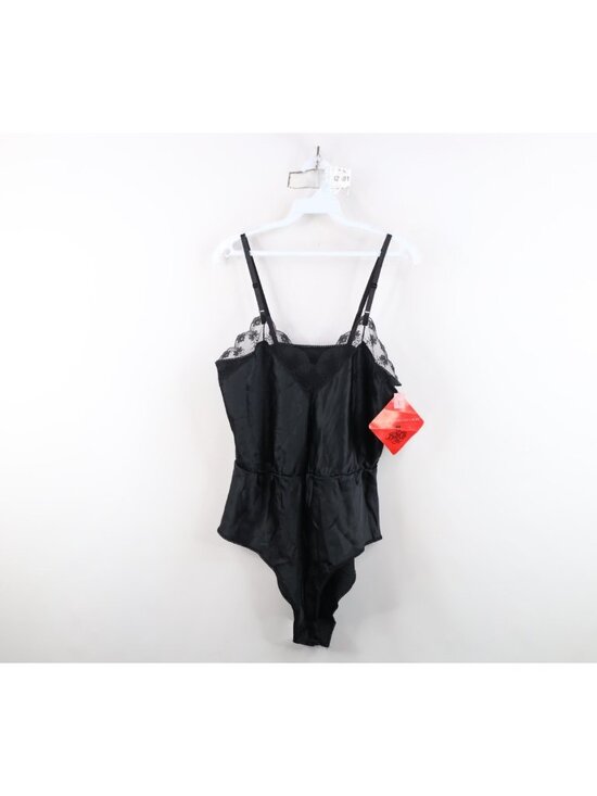 Deadstock Vintage 90s Womens L Lace Silky Snap Crotch Romper Lingerie USA Black - Picture 1 of 16